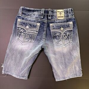 Rock Revival Brayden H5 Denim Shorts Men's Size 36 Distressed Jeans Light Wash